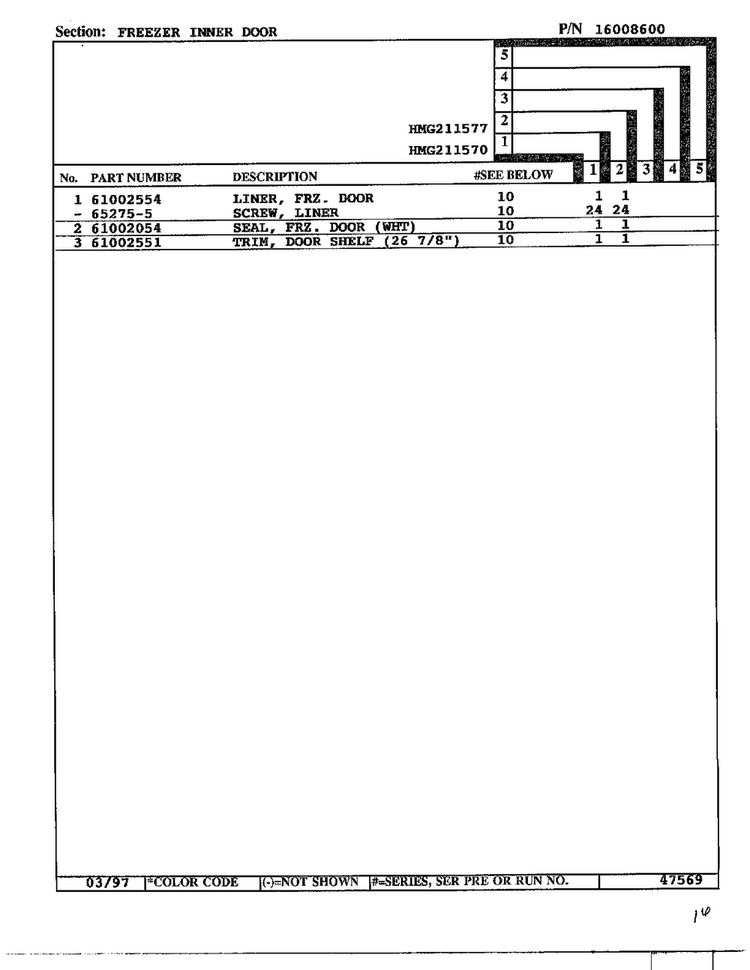 Freezer Inner Door Page 2 Diagram and Parts List for HMG211577  Admiral Refrigerator