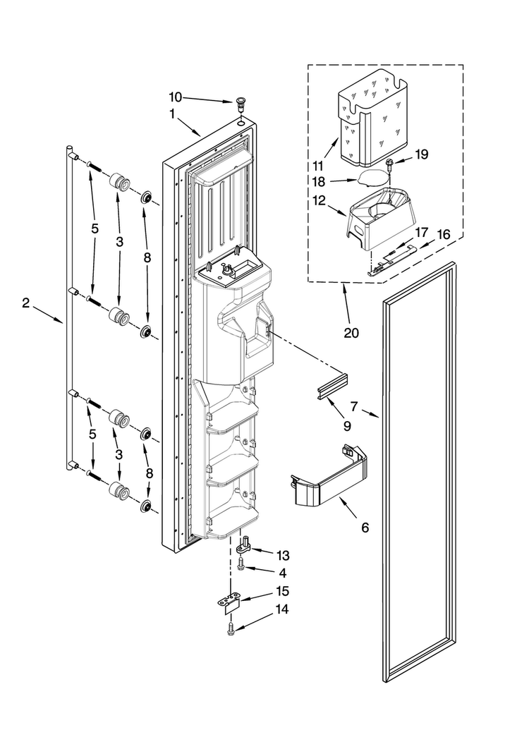 Freezer Door Parts Diagram and Parts List for JCB2488MTR00  Jenn-Air Refrigerator