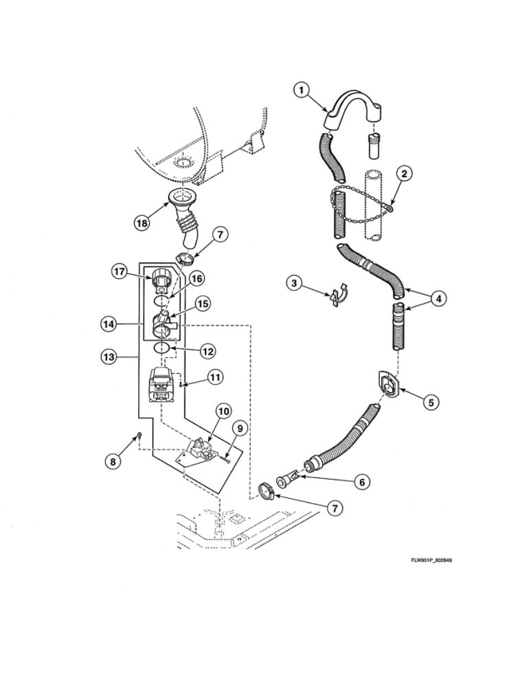 Drain Hose/Pump Diagram and Parts List for AFN50FSP111TW01  Speed Queen Washer