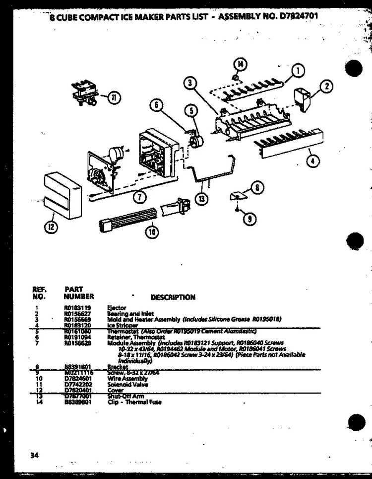 8 Cube Compact Ice Maker Diagram and Parts List for SZD27KPL-P1101206WL  Amana Refrigerator
