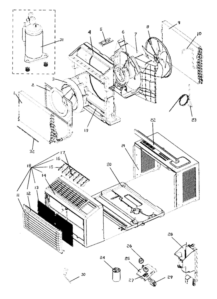 Cabinet Parts Diagram and Parts List for ACA055F  Amana Air Conditioner
