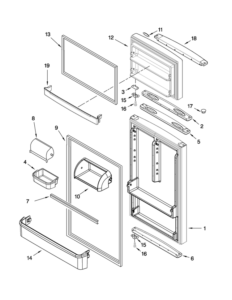 Door Parts Diagram and Parts List for MTN1854VRB01  Maytag Refrigerator