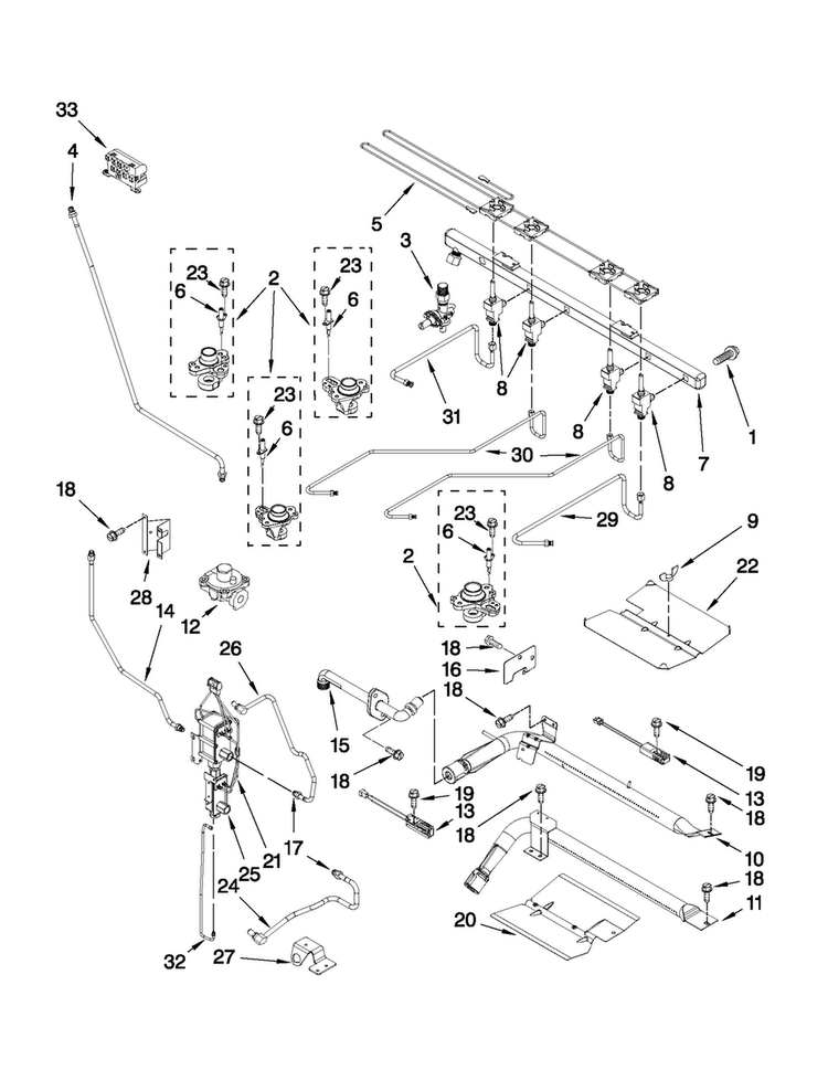 Manifold Parts Diagram and Parts List for JGR8895BDS12  Jenn-Air Range