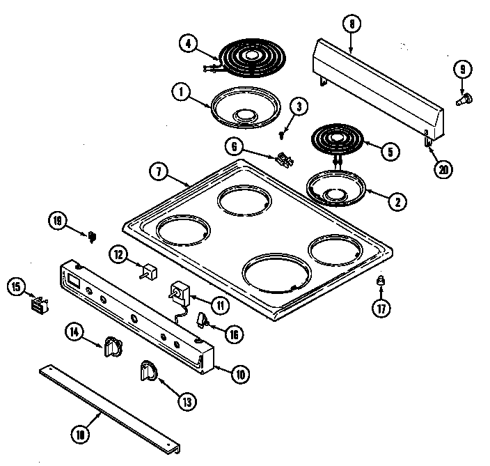Control Panel/top Assembly Diagram and Parts List for GER1100AAH  Maytag Range