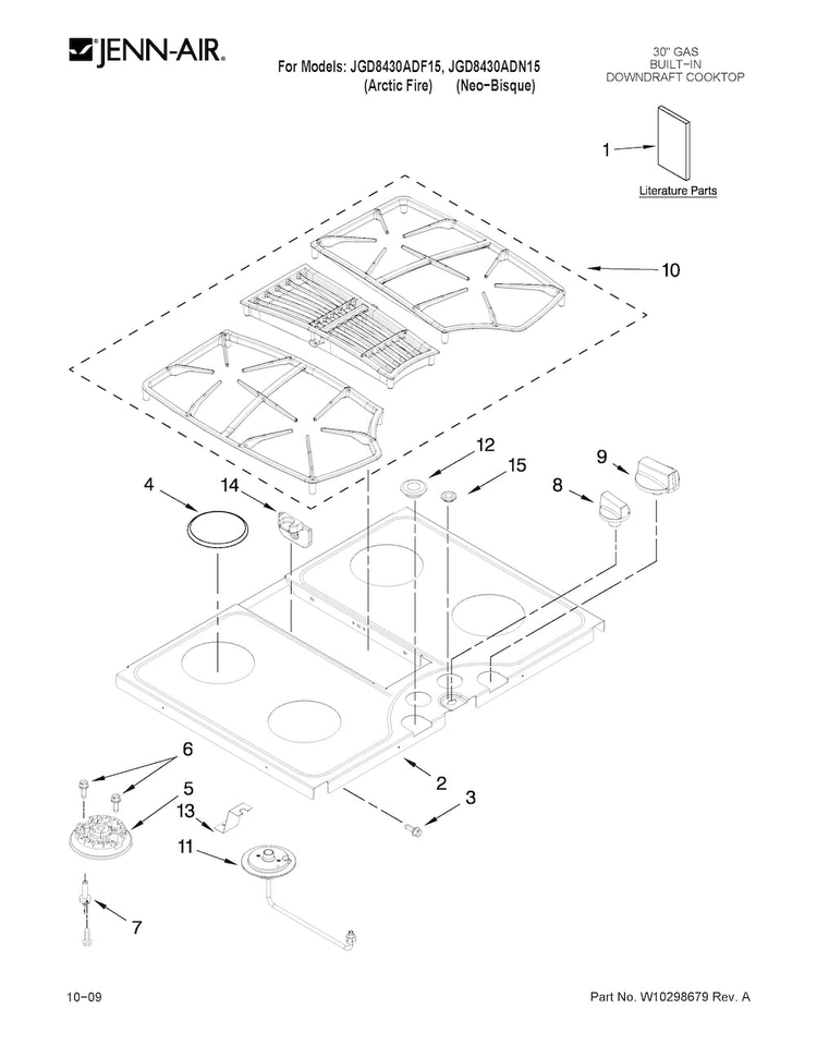 Cooktop Parts Diagram and Parts List for JGD8430ADF15  Jenn-Air Cooktop