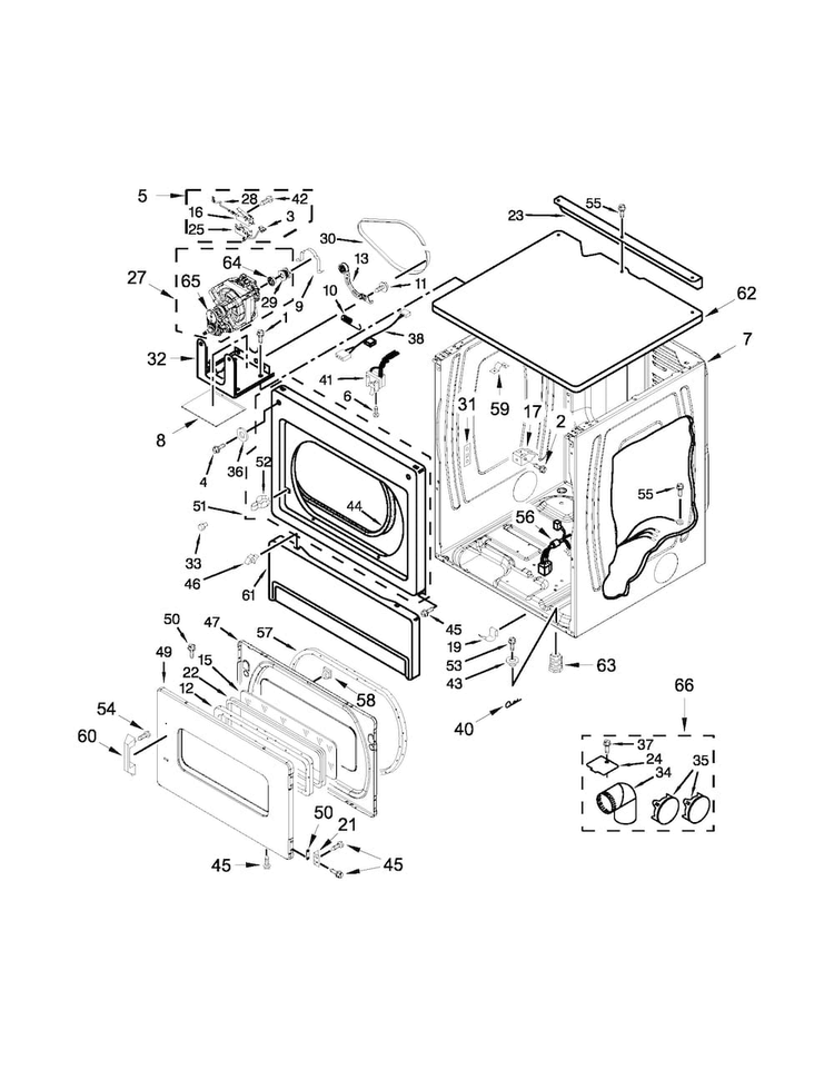Upper Cabinet And Front Panel Parts Diagram and Parts List for MLE24PDAYW2  Maytag Dryer