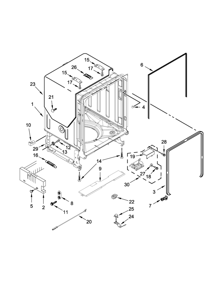 Tub And Frame Parts Diagram and Parts List for MDB8969SDM2  Maytag Dishwasher