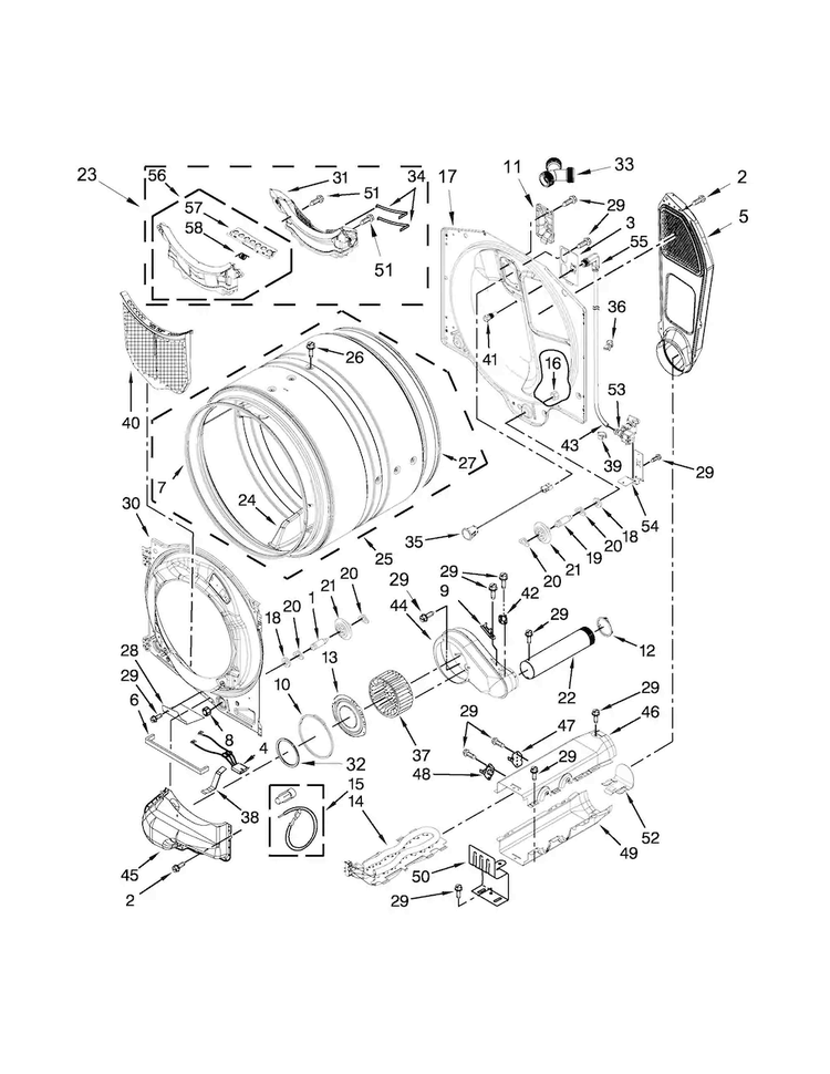Bulkhead Parts Diagram and Parts List for MED8100DW0  Maytag Dryer