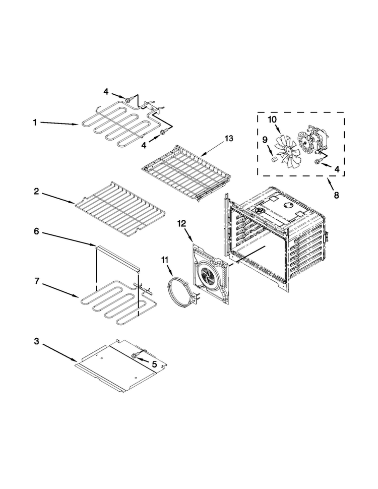 Internal Oven Parts Diagram and Parts List for MEW9630AB00  Maytag Wall Oven
