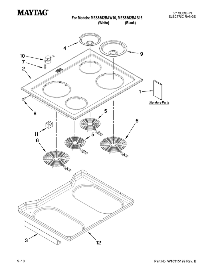 Cooktop Parts Diagram and Parts List for MES5552BAW16  Maytag Range