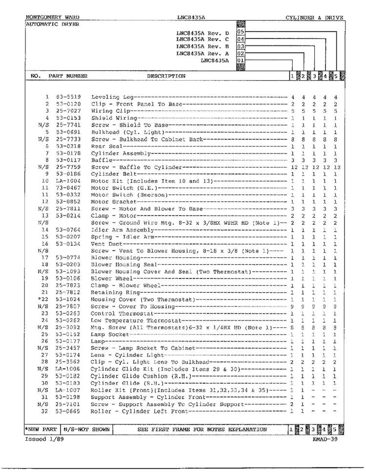 Gas Dryer Cylinder And Drive Page 2 Diagram and Parts List for 8435A REV E Norge Dryer