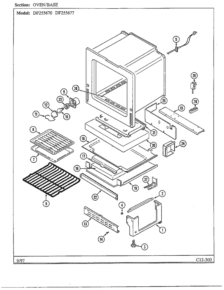 Oven/base Diagram and Parts List for DF255670  Magic Chef Range