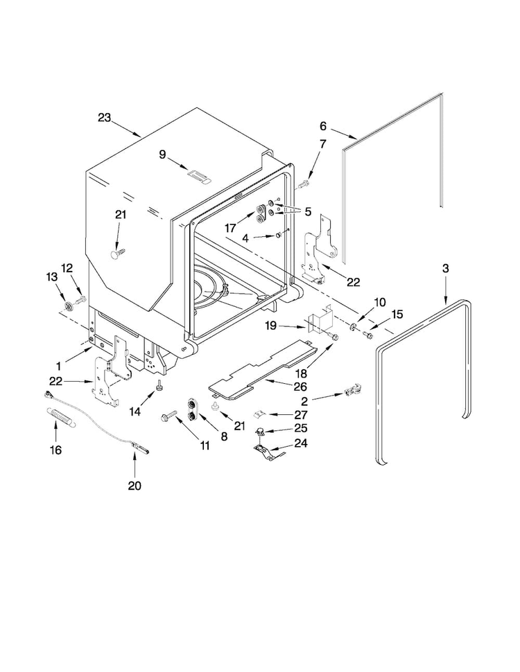 Tub And Frame Parts Diagram and Parts List for MDB7759AWB2  Maytag Dishwasher