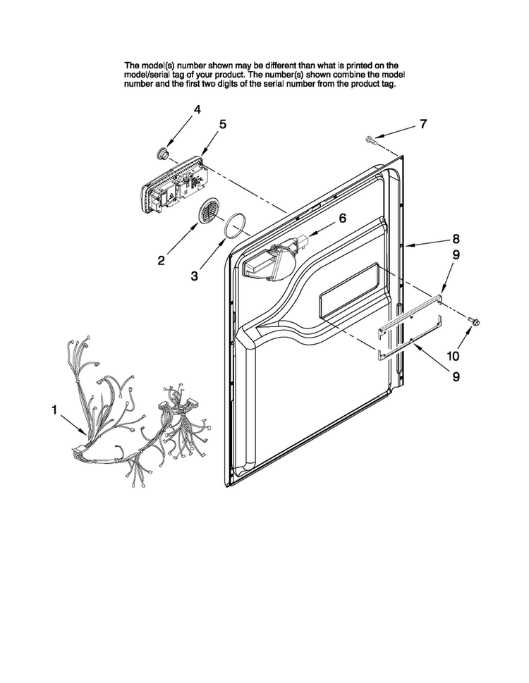 Inner Door Parts Diagram and Parts List for ADB2500AWB1  Amana Dishwasher