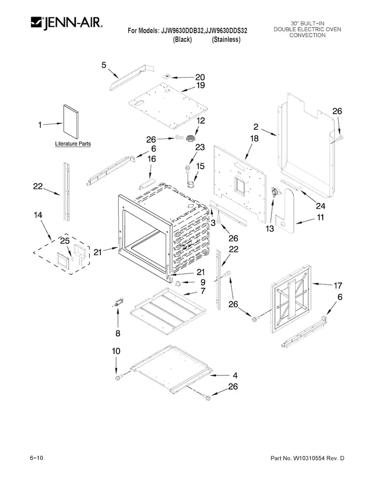 Upper Oven Parts Diagram and Parts List for JJW9630DDB32  Jenn-Air Wall Oven