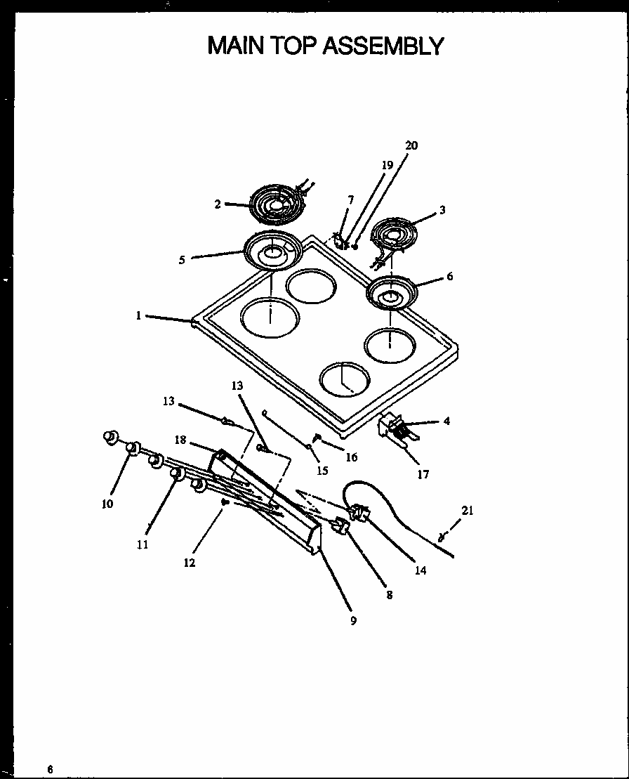 Main Top Assembly Diagram and Parts List for GBE22AAOEPT P1137994NW Amana Range