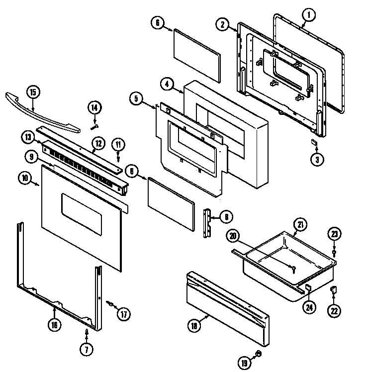 Door/drawer Diagram and Parts List for 62946779  Maytag Range