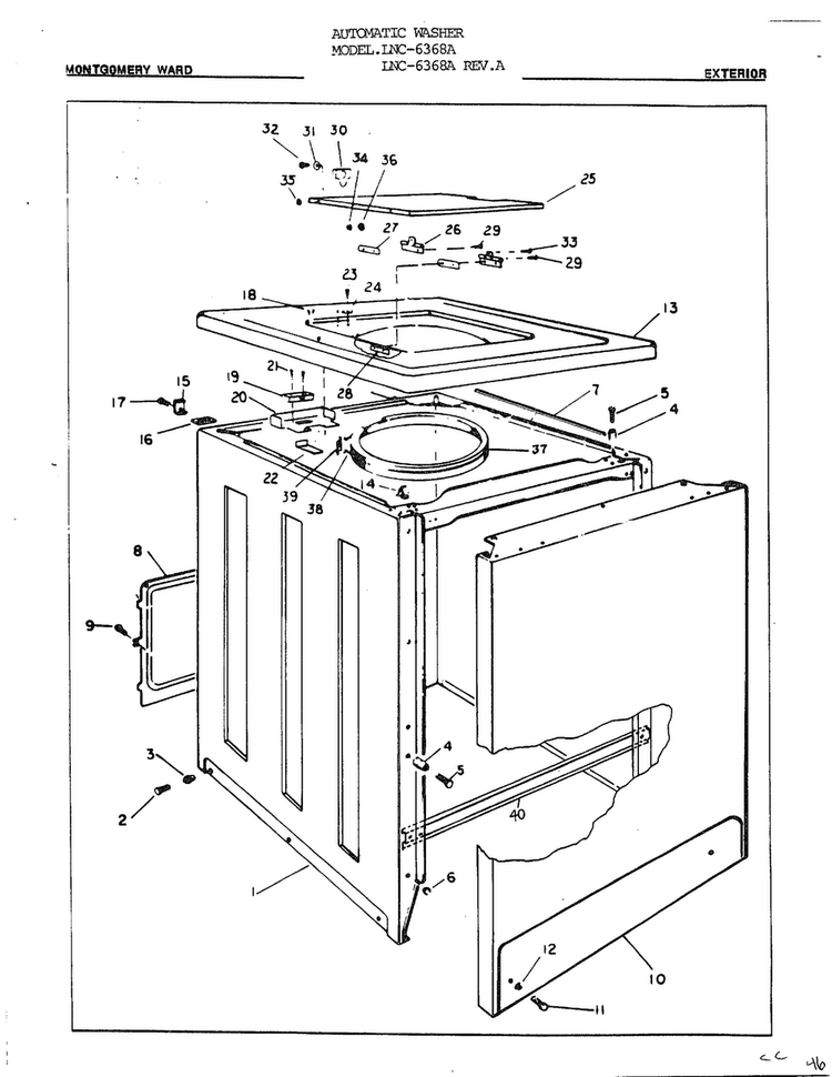 Exterior Diagram and Parts List for 6368A REV A Norge Washer