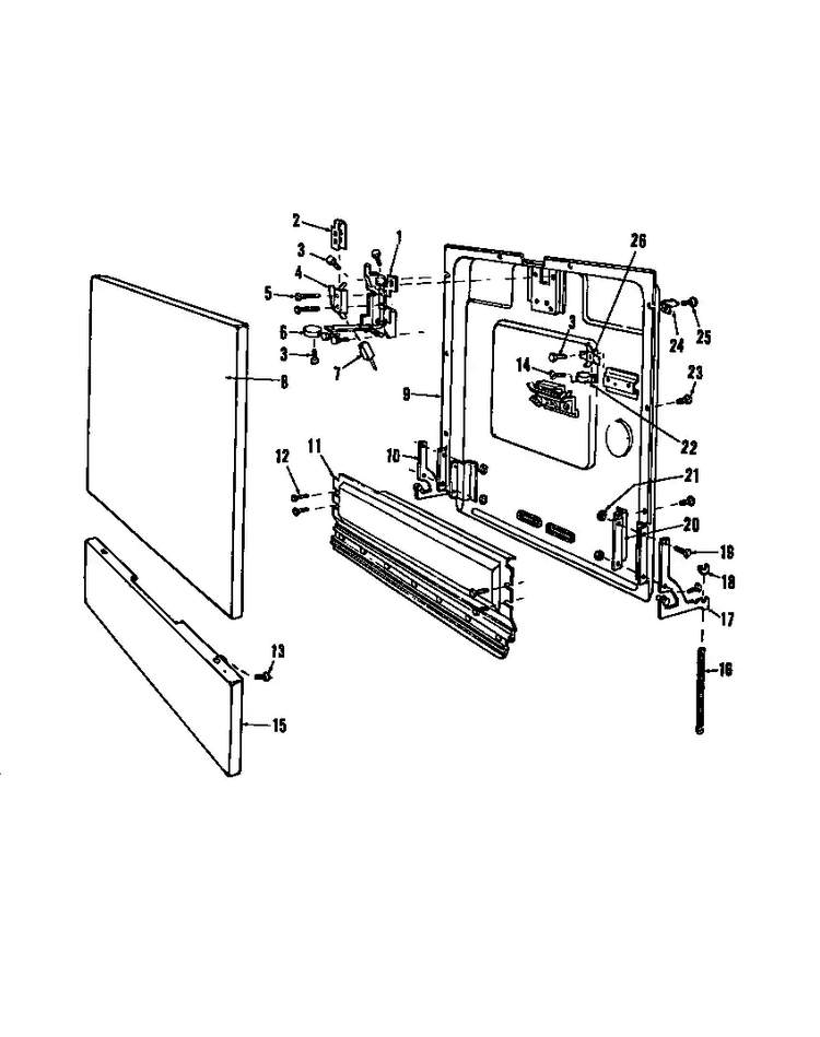 Door Details Diagram and Parts List for DCR-225-1C-OM  Caloric Dishwasher