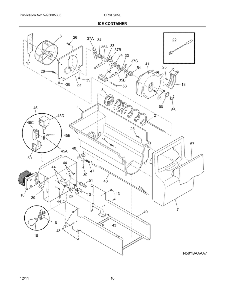 Ice Container Diagram and Parts List for CRSH265LW3  Crosley Refrigerator