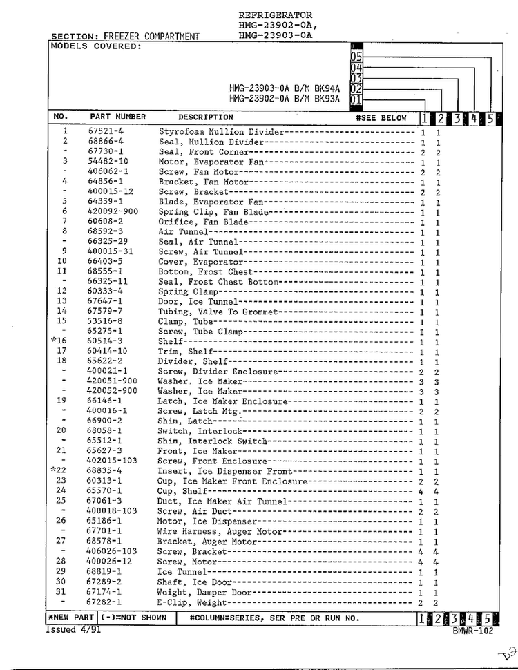 Freezer Compartment Page 2 Diagram and Parts List for 23903-0A  Admiral Refrigerator