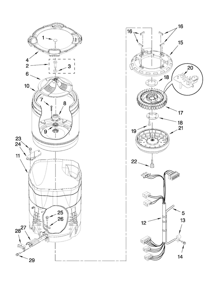 Motor, Basket And Tub Parts Diagram and Parts List for MVWB950YW0  Maytag Washer