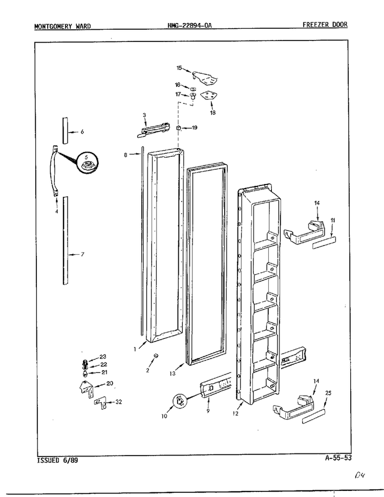 Freezer Door Diagram and Parts List for 22894-OA  Admiral Refrigerator