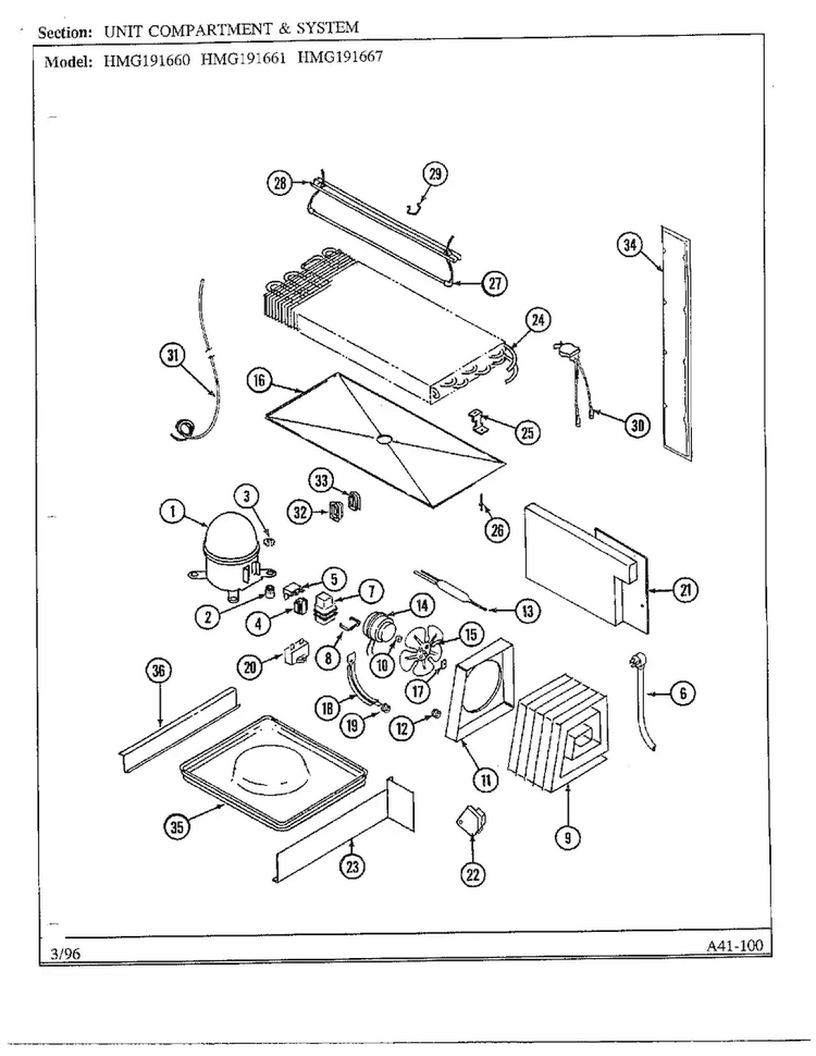 Unit Compartment/systems Diagram and Parts List for HMG191660  Admiral Refrigerator