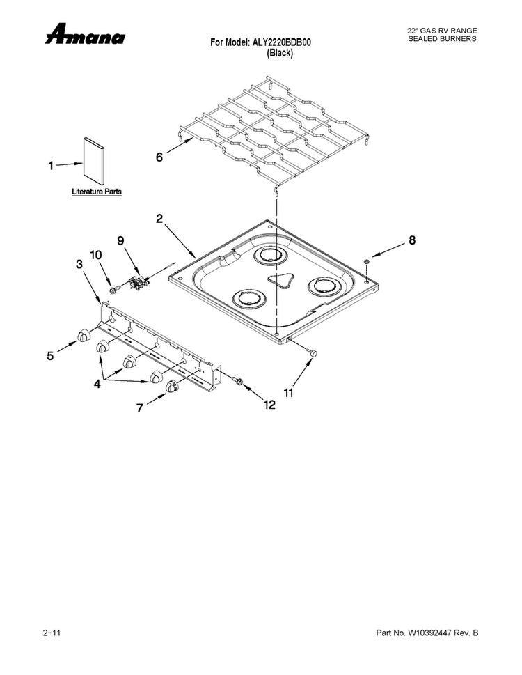 Cooktop Parts Diagram and Parts List for ALY2220BDB00  Amana Range