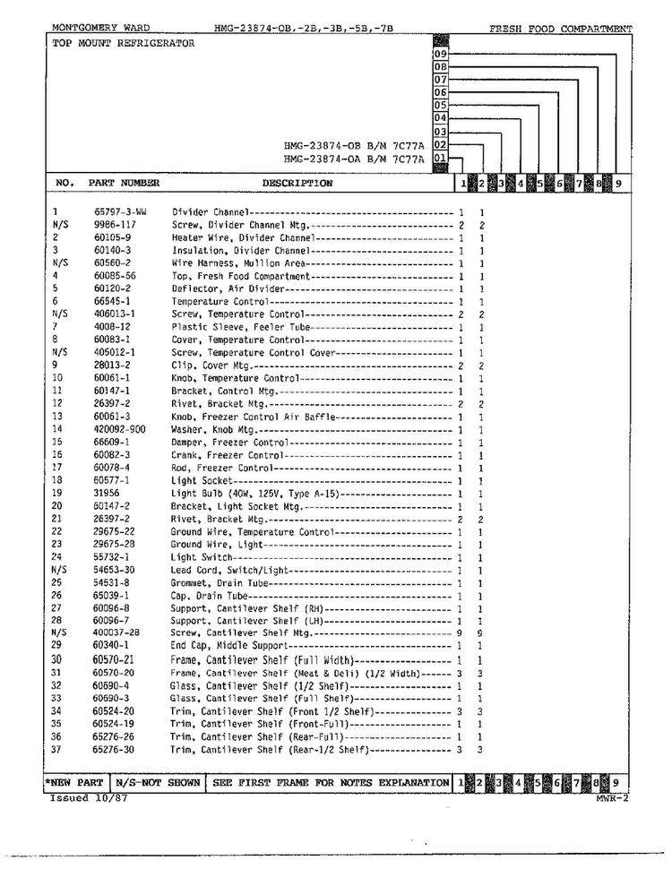 Fresh Food Compartment Page 2 Diagram and Parts List for 23874B  Admiral Refrigerator