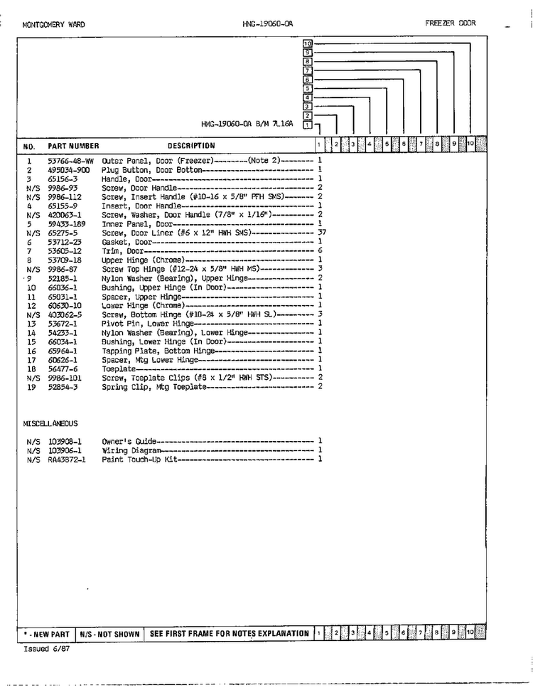 Freezer Door/misc Page 2 Diagram and Parts List for 19060A  Admiral Refrigerator