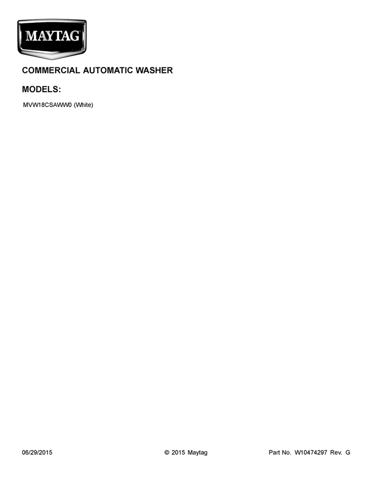 Cover Sheet Diagram and Parts List for MVW18CSAWW0  Maytag Washer