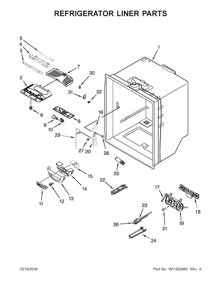 Refrigerator Liner Parts Diagram and Parts List for MFC2062FEZ01  Maytag Refrigerator