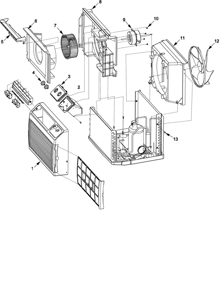 Chassis Diagram and Parts List for AAC081SRA-PAAC081SRB0  Amana Air Conditioner