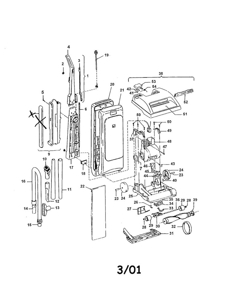 Upright Vac Diagram and Parts List for U5219-930  Hoover Upright Vacuum
