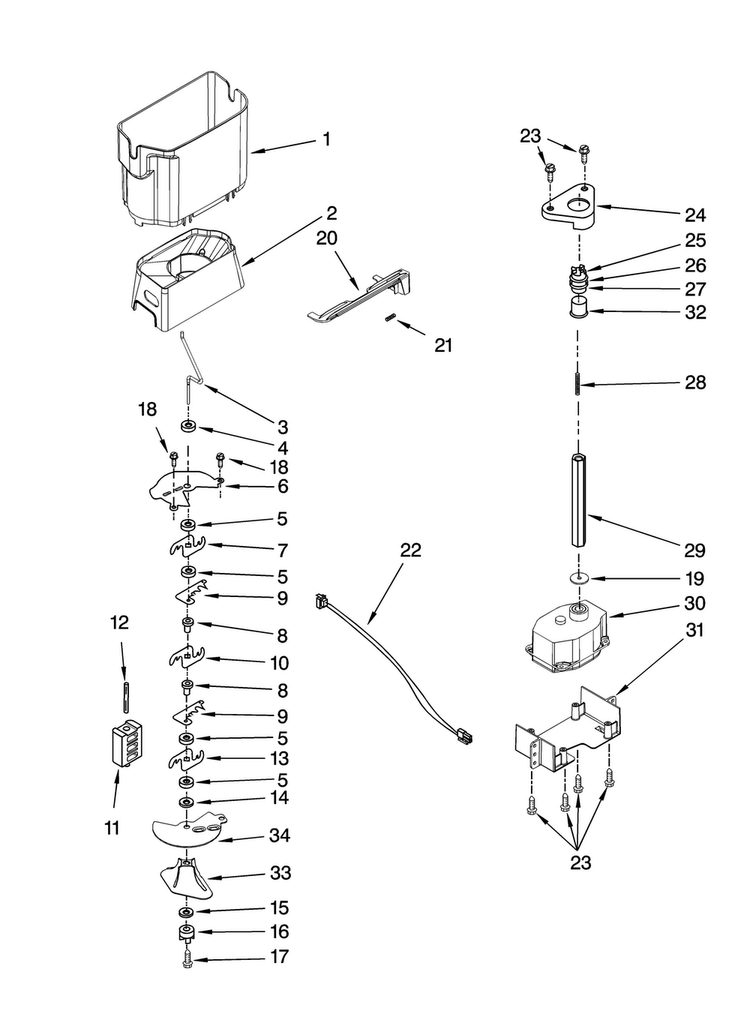Motor And Ice Container Parts Diagram and Parts List for JCD2591WES00  Jenn-Air Refrigerator