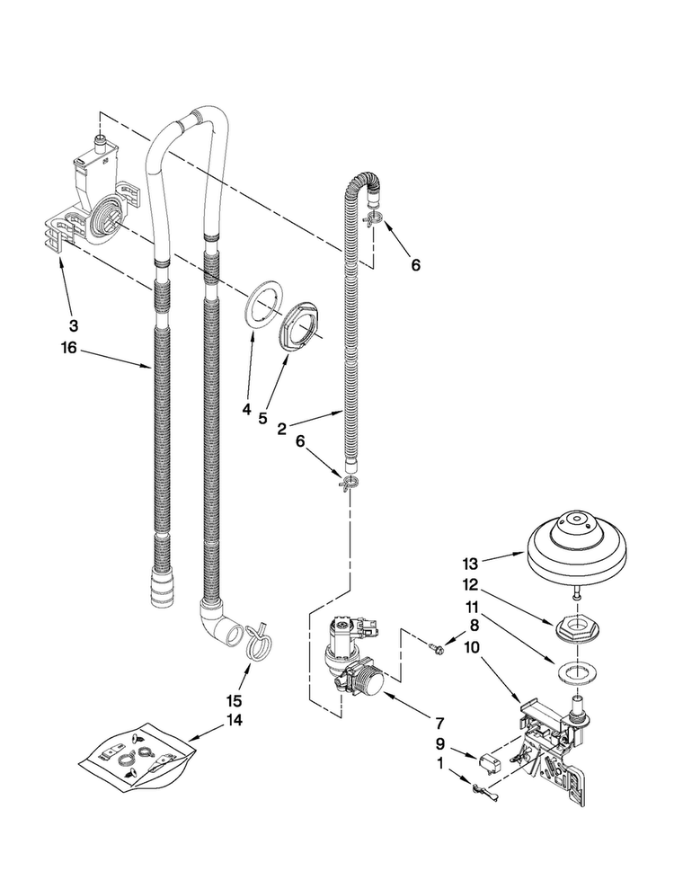 Fill, Drain And Overfill Parts Diagram and Parts List for JDB8000AWB0  Jenn-Air Dishwasher