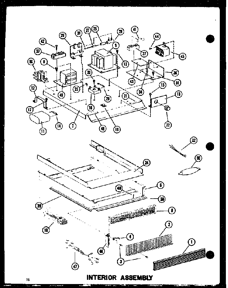 Interior Assembly Diagram and Parts List for RC-10S P72649-2M Amana Microwave