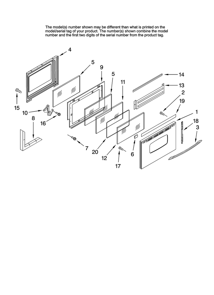 Door Parts Diagram and Parts List for MGR5751BDS18  Maytag Range
