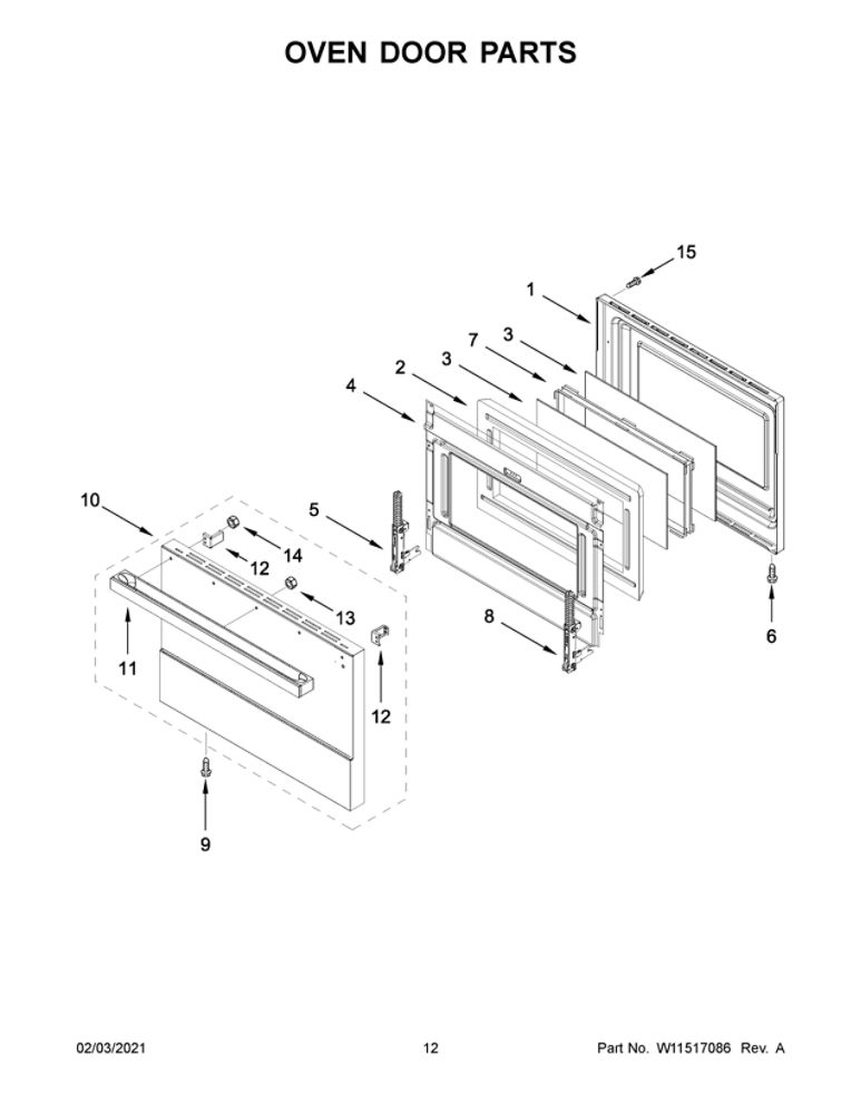 Oven Door Parts Diagram and Parts List for JDRP430HM01  Maytag Range