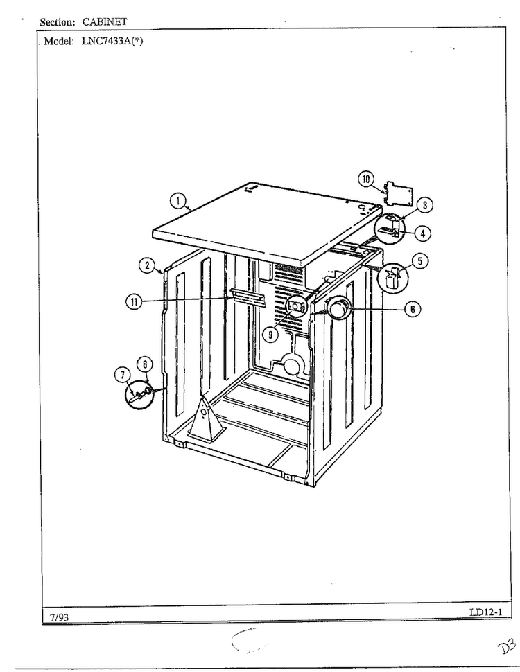 Cabinet Diagram and Parts List for 7433A  Norge Dryer