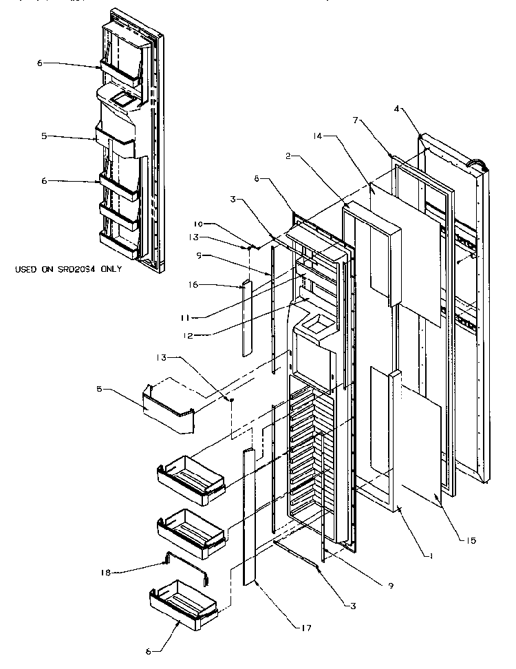 Freezer Door Diagram and Parts List for SRD20S4W-P1190801WW  Amana Refrigerator