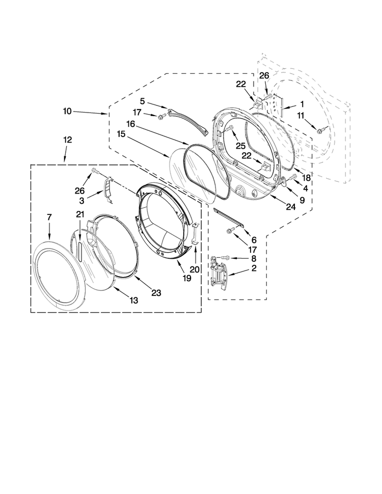 Door Parts Diagram and Parts List for MGDE900VJ2  Maytag Dryer