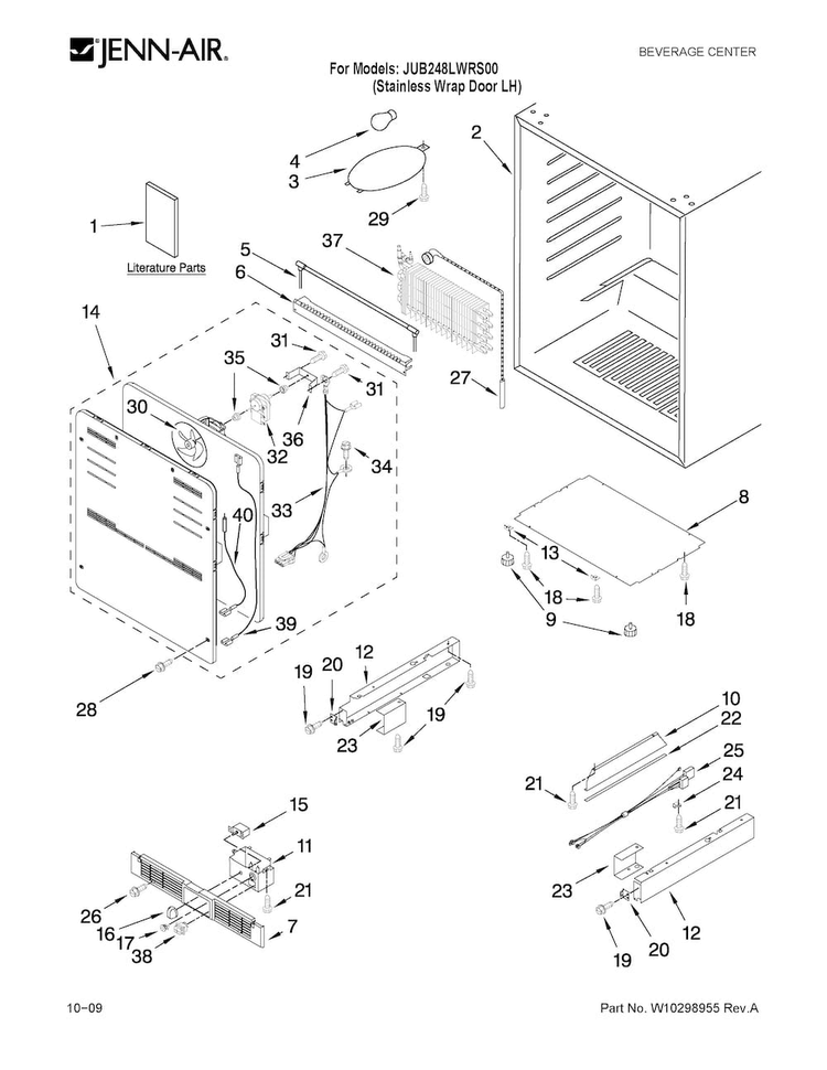 Cabinet Parts Diagram and Parts List for JUB248LWRS00  Jenn-Air Wine and Beverage Cooler