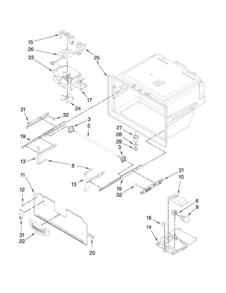 Freezer Liner Parts Diagram and Parts List for MFI2269VEB3  Maytag Refrigerator