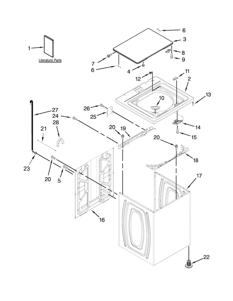 Top And Cabinet Parts Diagram and Parts List for ATW4675YQ1  Admiral Washer