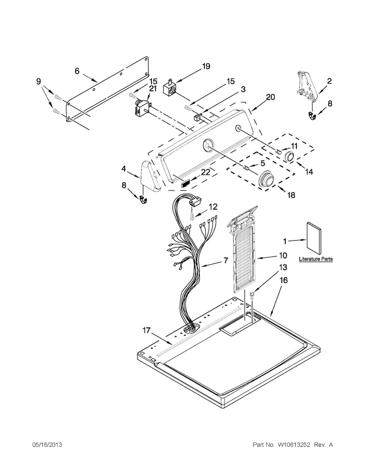 Top And Console Parts Diagram and Parts List for MGDC200XW4  Maytag Dryer