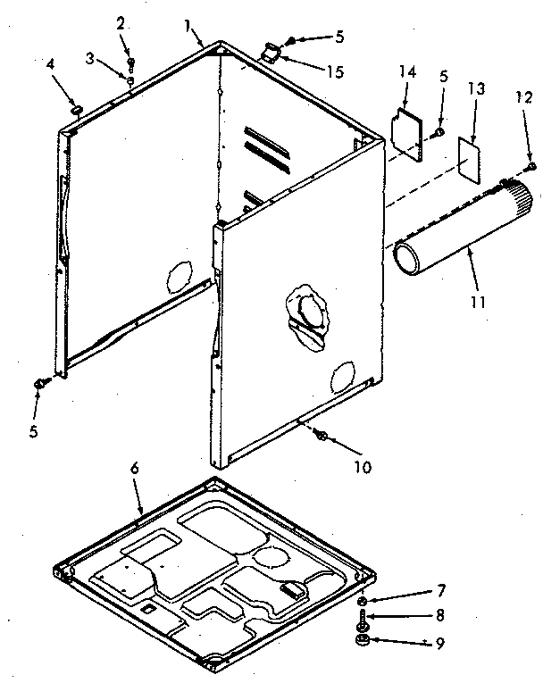 Cabinet, Exhaust Duct And Base Diagram and Parts List for NE4613W43721  Speed Queen Dryer
