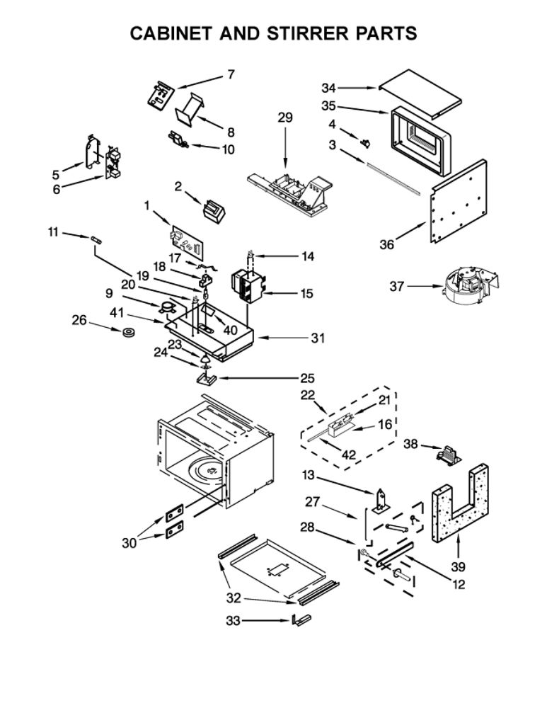 Cabinet And Stirrer Parts Diagram and Parts List for JMW2427WB03  Maytag Microwave Oven Combo