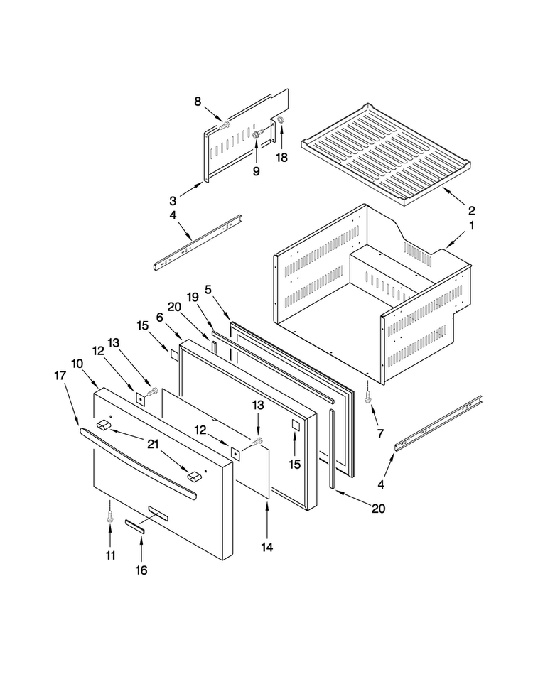 Lower Drawer Parts Diagram and Parts List for JUD248RWRS00  Jenn-Air Refrigerator